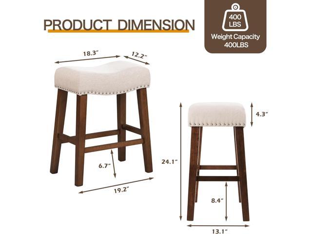 24' Counter Height Bar Stools - Modern Backless Kitchen Island Saddle Barstools Chairs with Footrest, Solid Wood Legs & Nailhead Trim Linen Fabric...