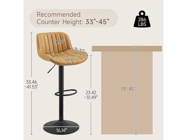 Volans Bar Stools Set of 2, Mid Century Modern Counter Stools Faux Leather Swivel Adjustable Height, Barstools Bar Height Set of 2 Chair with Back,...
