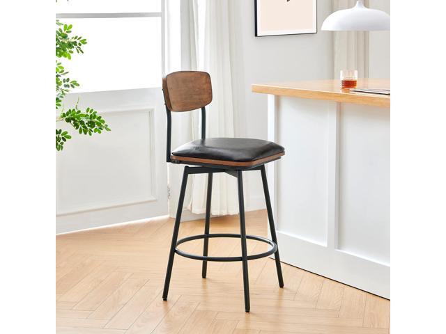 CHITA Swivel Counter Height Bar Stools with Back, Faux Leather Upholstered Barstools Set of 2, 27' Seat Height, Metal & Wood Frame, Dark Grey