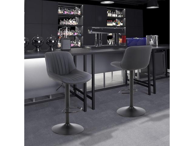 Bar Stools Set of 3, Swivel Counter Height Barstools with Back, Adjustable PU Leather Bar Chairs, Modern Armless Kitchen Island Stool, Black