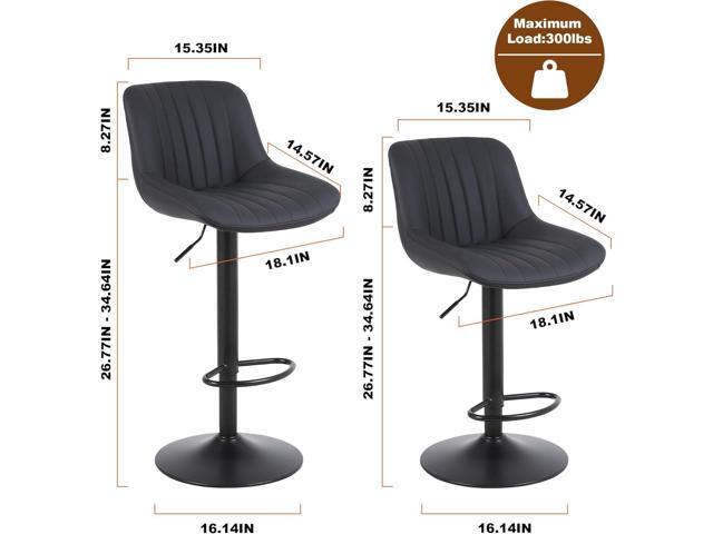 Bar Stools Set of 3, Swivel Counter Height Barstools with Back, Adjustable PU Leather Bar Chairs, Modern Armless Kitchen Island Stool, Black