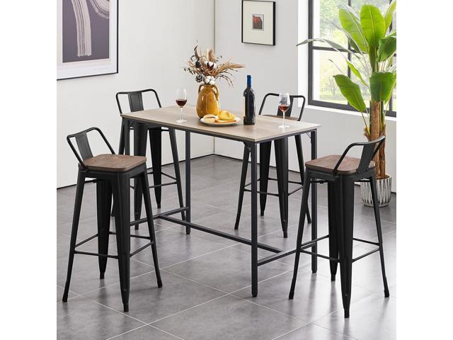 Yaheetech 30' Metal Barstools Set of 4 Bar Height Bar Stools with Wooden Top Low Back Industrial Bar Stools Metal Stool for Indoor-Outdoor Counter...