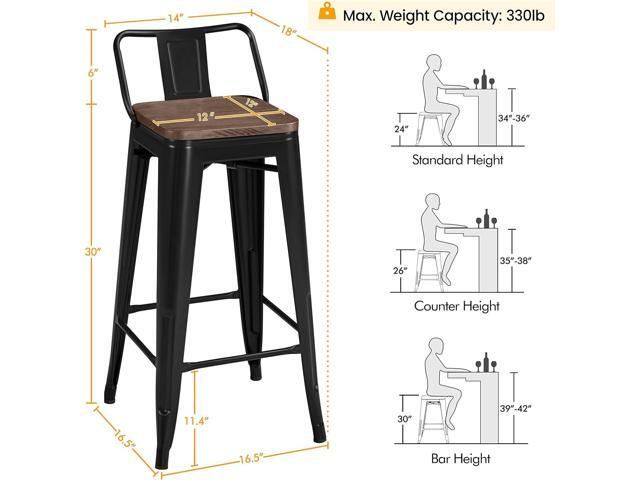 Yaheetech 30' Metal Barstools Set of 4 Bar Height Bar Stools with Wooden Top Low Back Industrial Bar Stools Metal Stool for Indoor-Outdoor Counter...