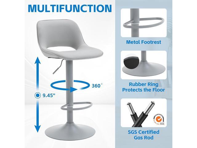YOUNIKE Bar Stools Set of 2 All Grey Swivel Barstools, Adjustable Counter Height Bar Stools Faux Leather Upholstered Counter Stools with Hollow...