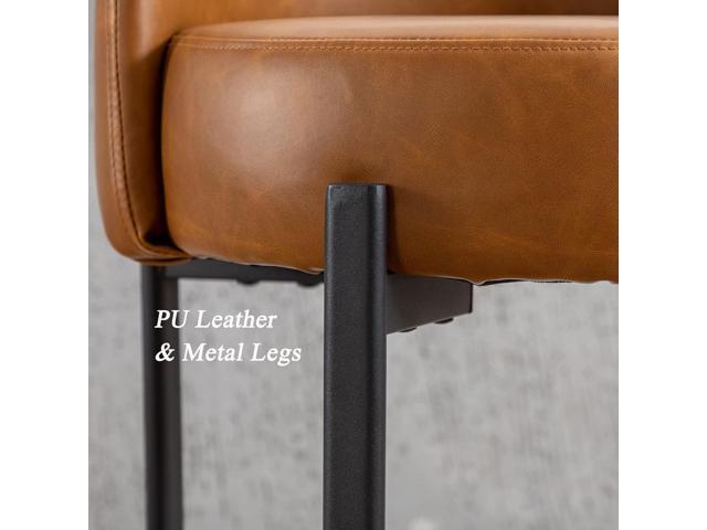 DUOMAY Counter Height Bar Stools 26' Round Barstools Set of 2, Modern Faux Leather Counter Stools with Black Metal Legs for for Kitchen Island...