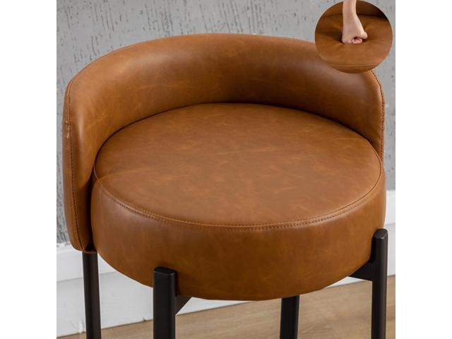 DUOMAY Counter Height Bar Stools 26' Round Barstools Set of 2, Modern Faux Leather Counter Stools with Black Metal Legs for for Kitchen Island...