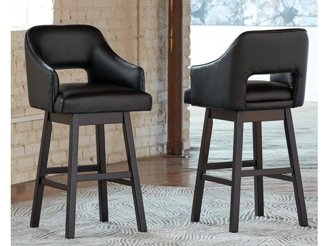 Signature Design by Ashley 31' Tallenger Modern Pub Height Upholstered Swivel Barstool 2 Count, Black & Dark Brown