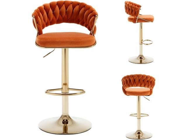 DUOMAY Woven Swivel Bar Stools Set of 2 - Modern Height Adjustable Bar Stools with Woven Backrest and Chrome Base - Velvet Kitchen Island Stoos...
