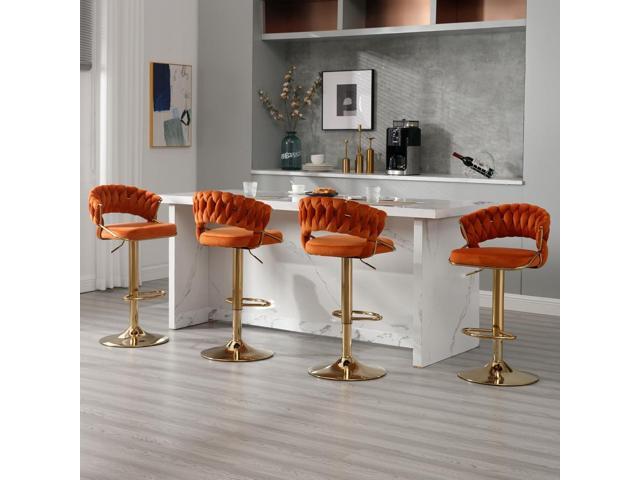 DUOMAY Woven Swivel Bar Stools Set of 2 - Modern Height Adjustable Bar Stools with Woven Backrest and Chrome Base - Velvet Kitchen Island Stoos...
