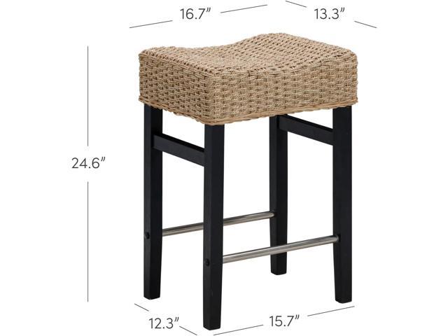 Nathan James Harvey Rattan Bar Stool, Bohemian Counter Height Stool with Woven Seagrass Seat, Solid Wood Legs, and Metal Footrest Seagrass/Brushed...