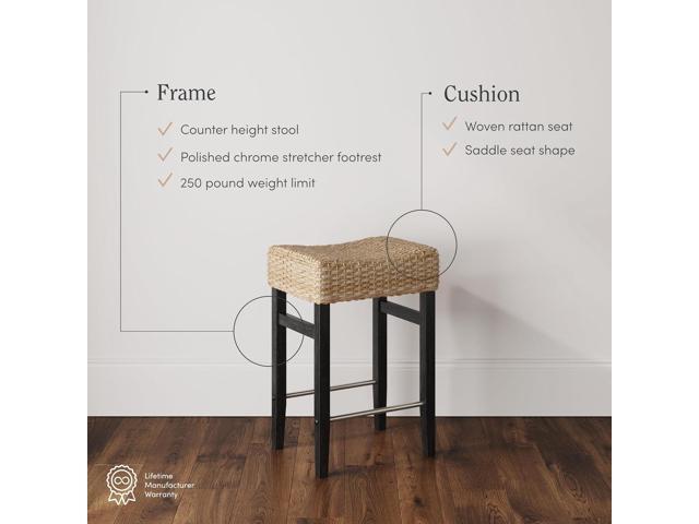 Nathan James Harvey Rattan Bar Stool, Bohemian Counter Height Stool with Woven Seagrass Seat, Solid Wood Legs, and Metal Footrest Seagrass/Brushed...