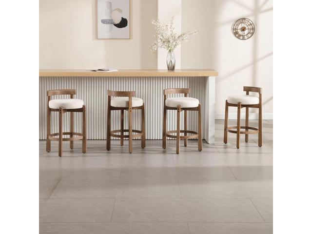 LukeAlon Mid Century Linen Counter Stools Set of 4, Upholstered 26.5 Seat Height Low Barstools with Natural Wood Legs Round Low Back Kitchen Stools...