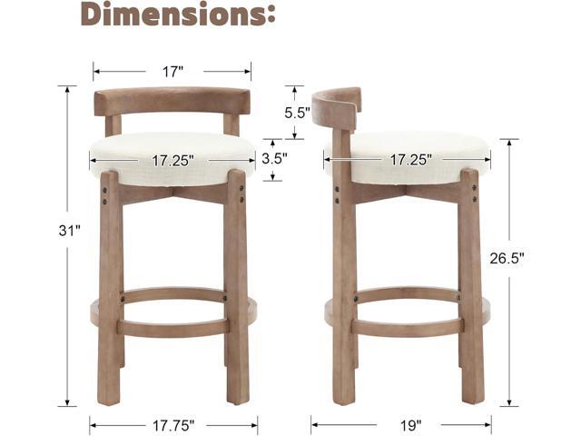 LukeAlon Mid Century Linen Counter Stools Set of 4, Upholstered 26.5 Seat Height Low Barstools with Natural Wood Legs Round Low Back Kitchen Stools...