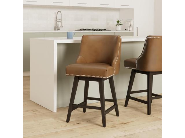CHITA Counter Height Swivel Bar Stools Set of 2, FSC Certified Upholstered Counter Stools, Modern Swivel Barstools with Wood Legs for Kitchen...