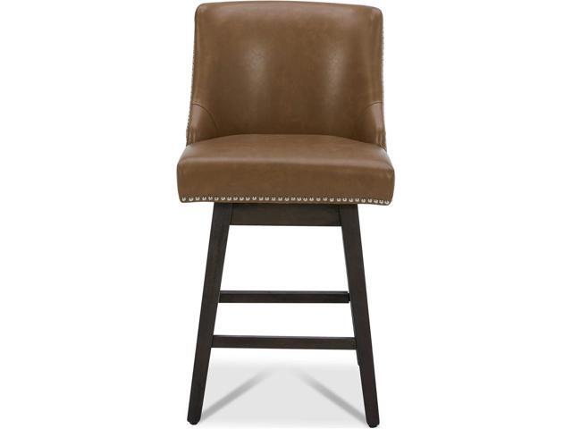 CHITA Counter Height Swivel Barstools, FSC Certified 26' H Seat Height Upholstered Bar Stools Set of 2, Faux Leather in Saddle Brown