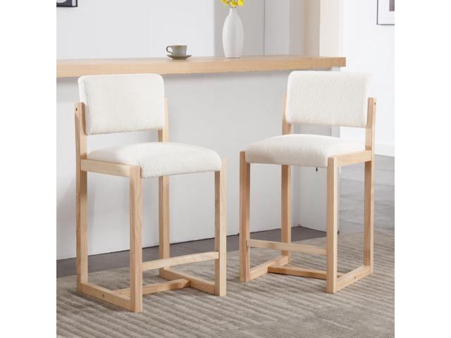 DUOMAY Modern Bar Stools Set of 4, 26' Counter Height Barstools, Sherpa Upholstered Kitchen Island Chair with Wood Legs for Home Bar Coffee Shop,...