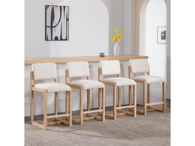 DUOMAY Modern Bar Stools Set of 4, 26' Counter Height Barstools, Sherpa Upholstered Kitchen Island Chair with Wood Legs for Home Bar Coffee Shop,...