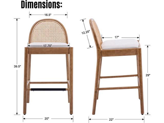 LukeAlon Modern Linen Bar Stools Set of 2, 29' Seat Height Tall Bar Chairs with Wooden Legs Natural Rattan Cane Back Bar Height Counter Stools with...