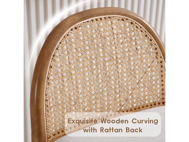 LukeAlon Modern Linen Bar Stools Set of 2, 29' Seat Height Tall Bar Chairs with Wooden Legs Natural Rattan Cane Back Bar Height Counter Stools with...