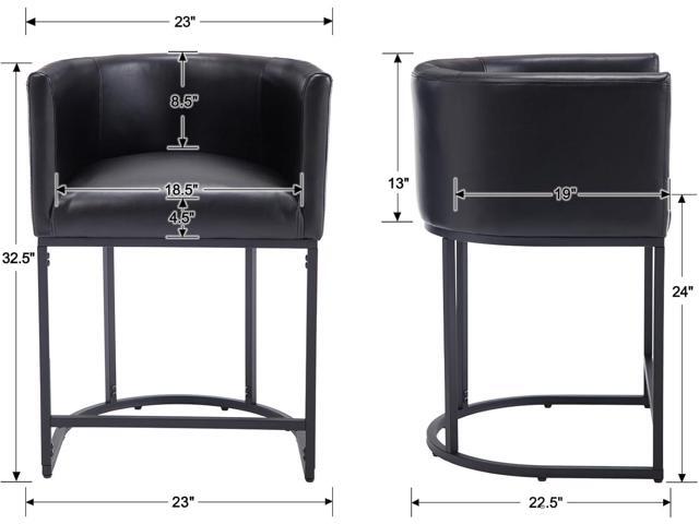 Black Modern Barrel Counter Height Clearance Bar Stools Set of 4, 24 Inch PU Leather Kitchen Barstools with Back for Island, with Black Metal...