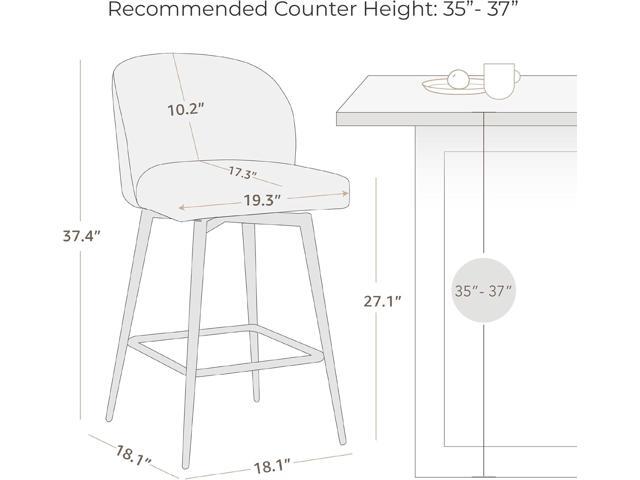 Watson & Whitely Counter Height Bar Stools Set of 3, 360° Swivel Upholstered Barstools with Backs and Metal Legs, 26' H Seat Height, Fabric in Grey...