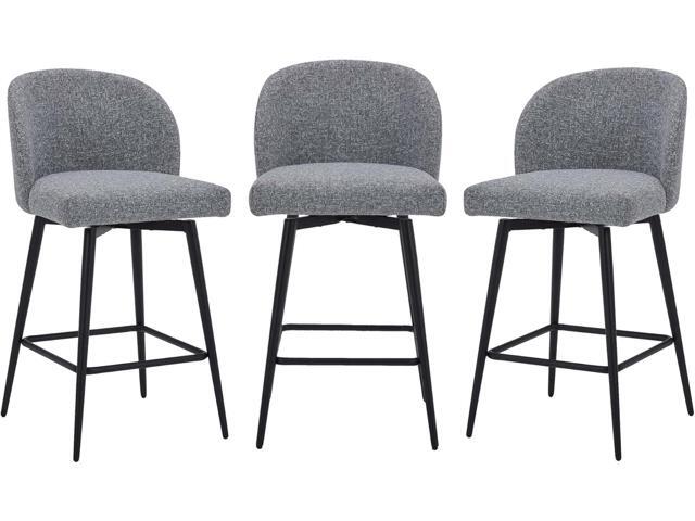 Watson & Whitely Counter Height Bar Stools Set of 3, 360° Swivel Upholstered Barstools with Backs and Metal Legs, 26' H Seat Height, Fabric in Grey...