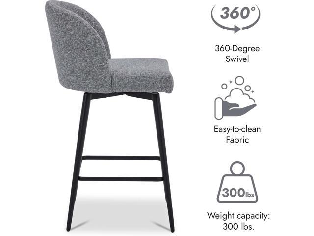Watson & Whitely Counter Height Bar Stools Set of 3, 360° Swivel Upholstered Barstools with Backs and Metal Legs, 26' H Seat Height, Fabric in Grey...