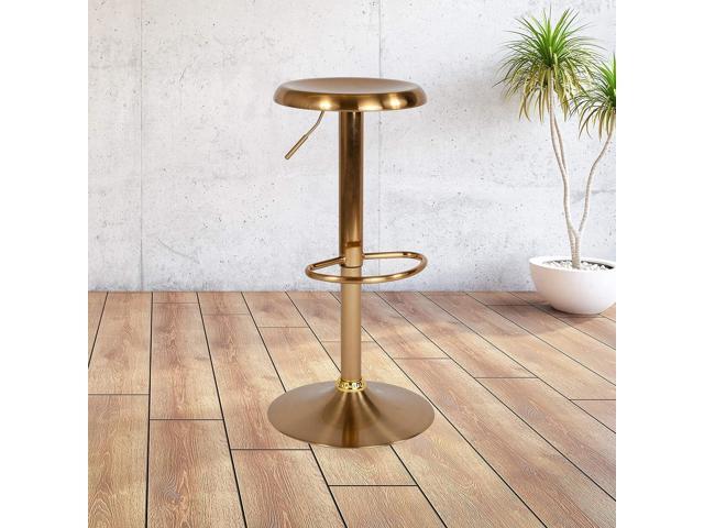 Flash Furniture Madrid Series Adjustable Height Retro Metal Barstool with Footrest, Backless Adjustable Bar or Counter Height Swivel Stool, Gold
