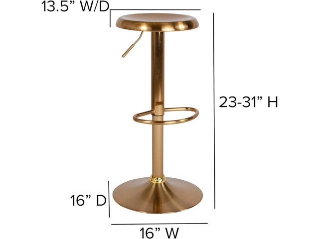 Flash Furniture Madrid Series Adjustable Height Retro Metal Barstool with Footrest, Backless Adjustable Bar or Counter Height Swivel Stool, Gold