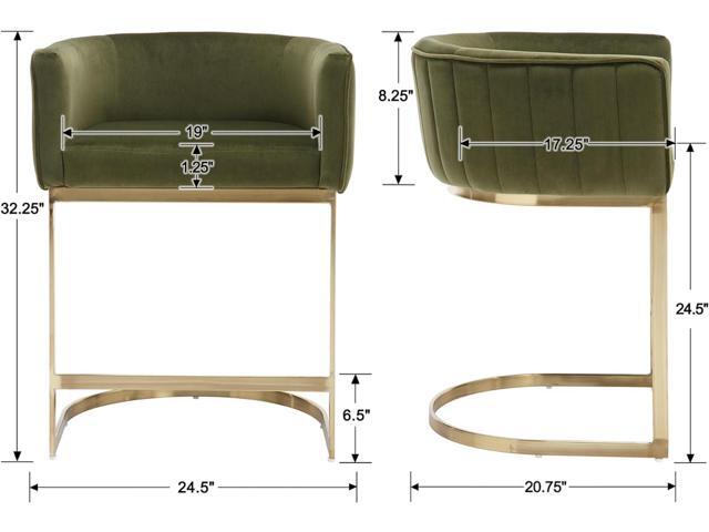 24' Modern Velvet Counter Height Bar Stools Set of 3 for Kitchen Island Comfy Upholstered Barrel Back Stool Chair with Golden Metal Legs for...