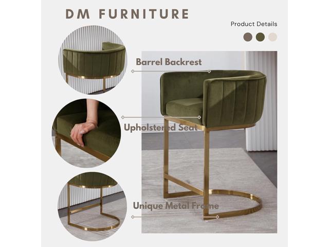 24' Modern Velvet Counter Height Bar Stools Set of 3 for Kitchen Island Comfy Upholstered Barrel Back Stool Chair with Golden Metal Legs for...