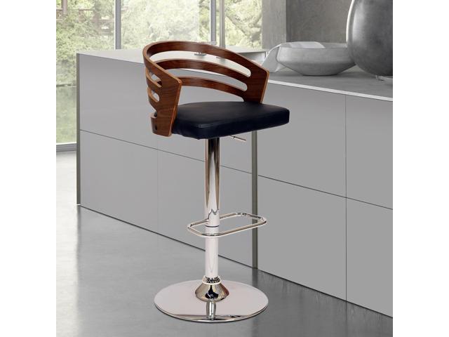 Armen Living Barstool Mid Century Modern Pedestal Swivel Wood Bar Stool with Faux Leather for Kitchen Island Counter, 25-32' Adjustable Seat...