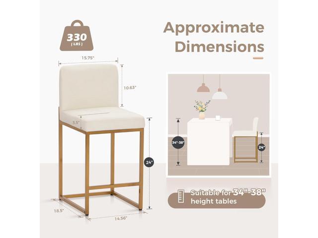 MAISON ARTS Faux Leather Bar Stools Set of 3, 24 Inch Counter Height Barstools with Back, Gold Metal Frame, Footrest, Modern Upholstered Bar Chairs...