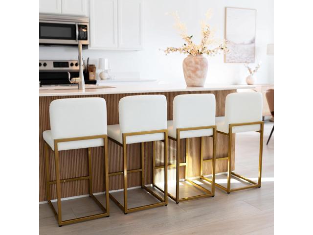 MAISON ARTS Faux Leather Bar Stools Set of 4, 24 Inch Counter Height Barstools with Back, Gold Metal Frame, Footrest, Modern Upholstered Bar Chairs...