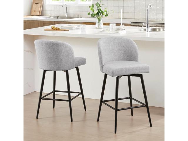 Watson & Whitely Barstools Bar Height Set of 2, Upholstered 360° Swivel Bar Stools with Backs and Metal Legs, 30' H Seat Height, Fabric in White...