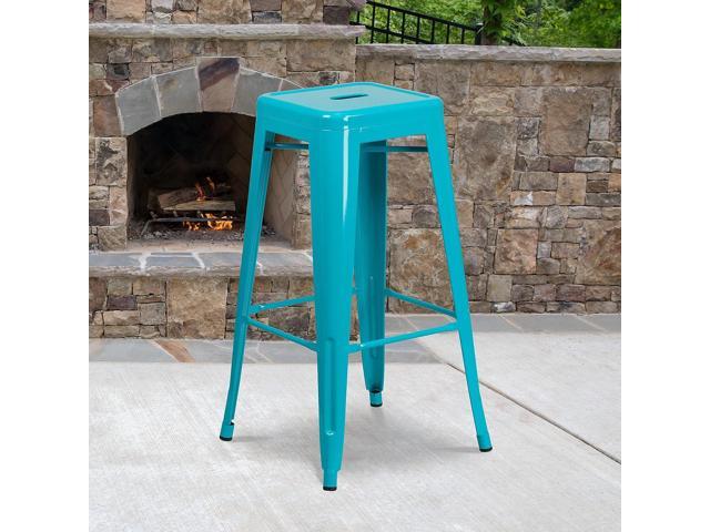 Flash Furniture Kai Commercial Grade 4 Pack 30' High Backless Crystal Teal-Blue Indoor-Outdoor Barstool