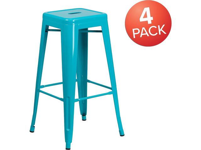 Flash Furniture Kai Commercial Grade 4 Pack 30' High Backless Crystal Teal-Blue Indoor-Outdoor Barstool