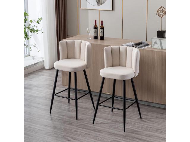 ZHENGHAO 30'' Gold Bar Stools Set of 4 Linen Fabric Bar Height Chairs with Back Upholstered Kitchen Counter Stools Modern Barstools for...