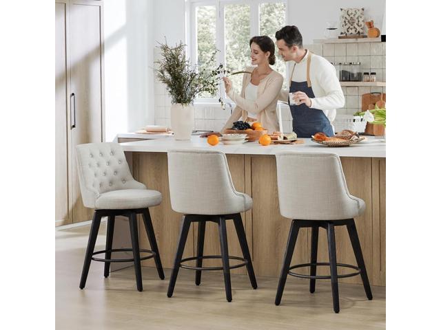 Watson & Whitely Modern Swivel Bar Stools, Performance Fabric Upholstered Counter Height Bar Stools with Back, Solid Wood Legs, 26' H Seat, Set of...