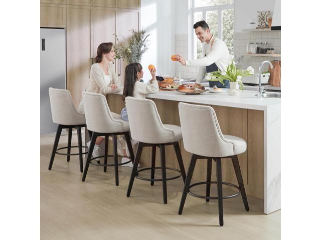 Watson & Whitely Modern Swivel Bar Stools, Performance Fabric Upholstered Counter Height Bar Stools with Back, Solid Wood Legs, 26' H Seat, Set of...