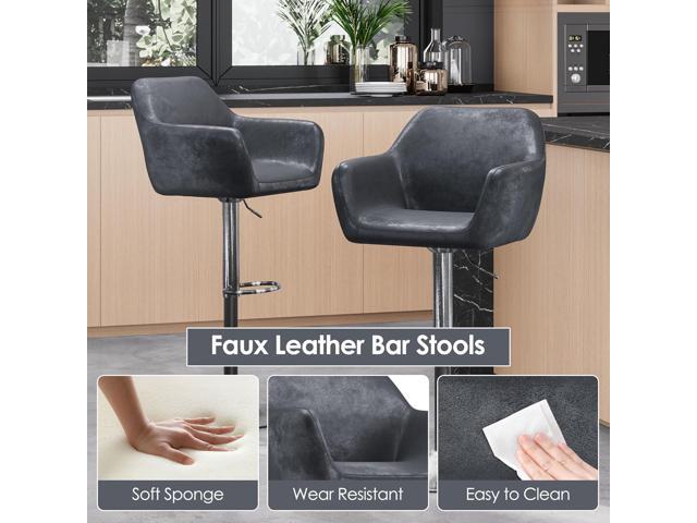Keyluv Bar Stools Set of 2 for Kitchen Counter Adjustable Height Swivel Barstools 29 Inch Faux Leather Bar Chairs with Padded Back and Chromed...
