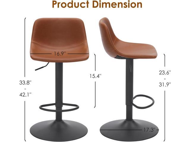 Adjustable Bar Stools Set of 2, Mid Century Modern Swivel Bar Stools, Industrial Bar Height Stools with Back Support Counter Height Bar Chairs Pu...