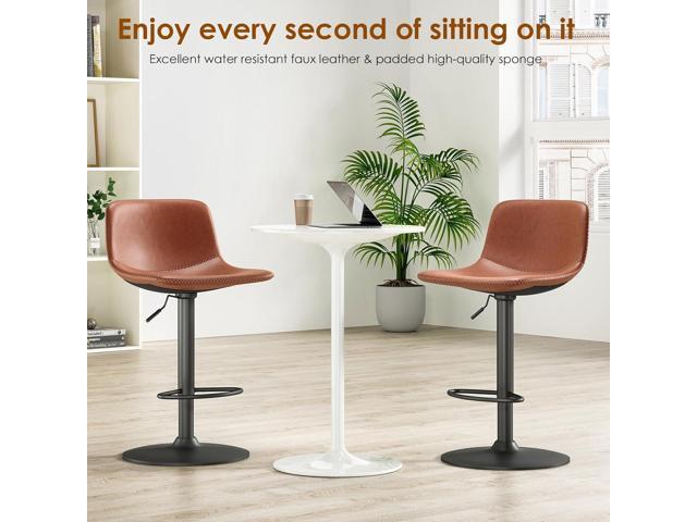 Adjustable Bar Stools Set of 2, Mid Century Modern Swivel Bar Stools, Industrial Bar Height Stools with Back Support Counter Height Bar Chairs Pu...