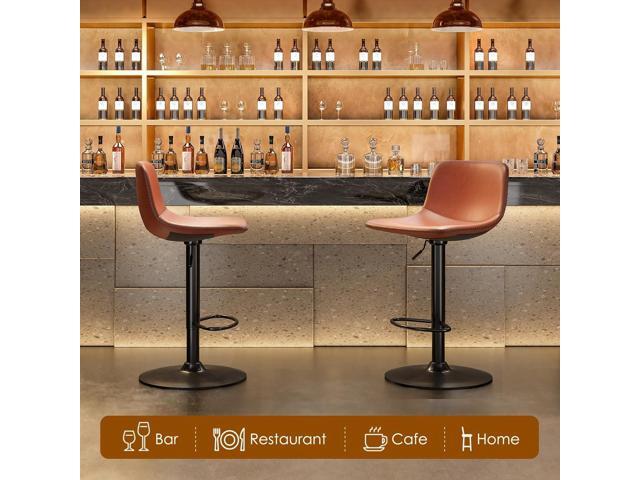 Adjustable Bar Stools Set of 2, Mid Century Modern Swivel Bar Stools, Industrial Bar Height Stools with Back Support Counter Height Bar Chairs Pu...