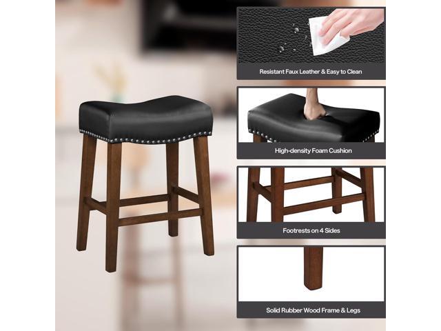 24' Backless Bar Stools Set of 2 - Counter Height Barstools with Faux Leather Upholstered Saddle Seat, Modern Wood Backless Bar Stools for Kitchen...