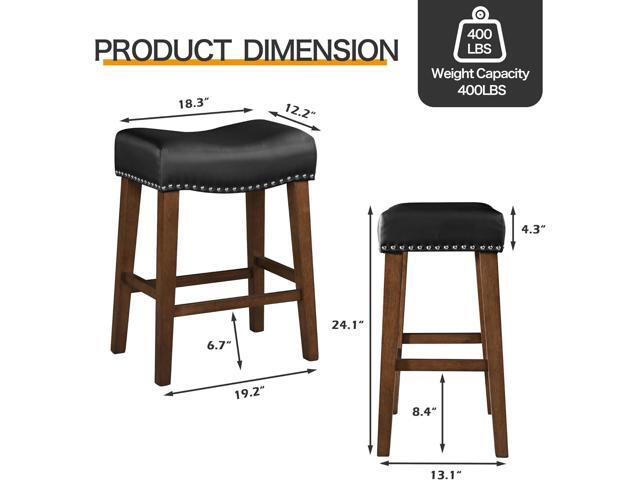 24' Backless Bar Stools Set of 2 - Counter Height Barstools with Faux Leather Upholstered Saddle Seat, Modern Wood Backless Bar Stools for Kitchen...