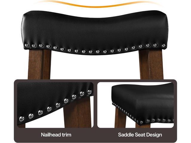 24' Backless Bar Stools Set of 2 - Counter Height Barstools with Faux Leather Upholstered Saddle Seat, Modern Wood Backless Bar Stools for Kitchen...