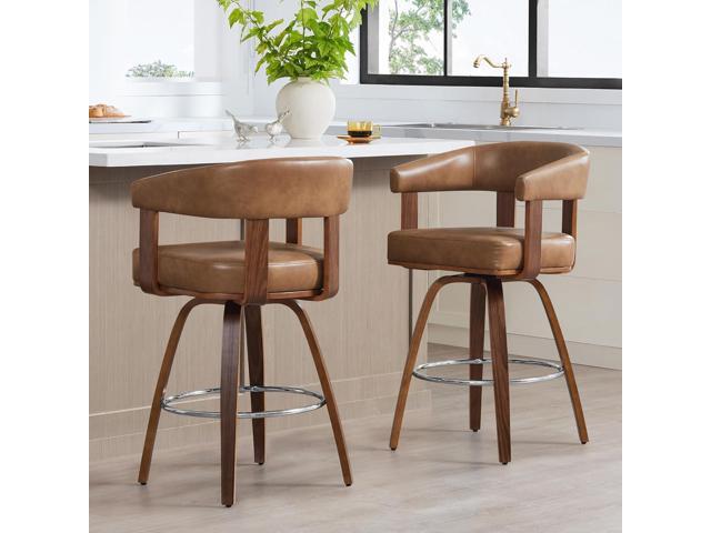 CHITA Swivel Counter Height Barstools Set of 2, FSC Certified Faux Leather Upholstered Bar Stools with Back and Armrest for Kitchen Island Home...