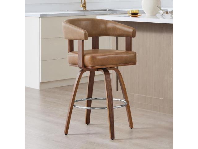CHITA Swivel Counter Height Barstools Set of 2, FSC Certified Faux Leather Upholstered Bar Stools with Back and Armrest for Kitchen Island Home...