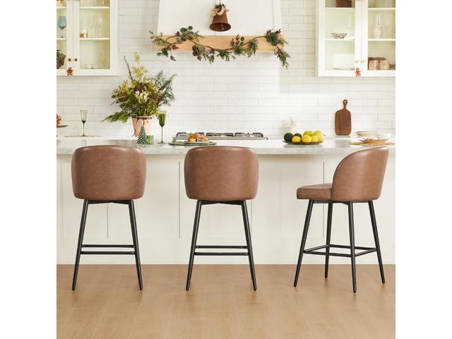 Watson & Whitely Counter Height Bar Stools Set of 2, 360° Swivel Upholstered Barstools with Backs and Metal Legs, 26' H Seat Height, Faux Leather...